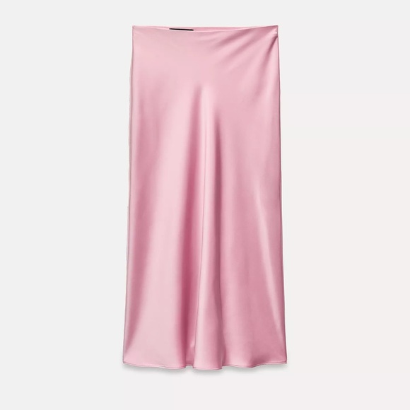Zara Satin Effect Midi Skirt - Baby Pink, size L - Picture 1 of 1